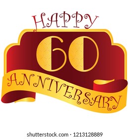 Anniversary emblems with decorated numbers. Creative vector layout for invitation and greeting card. Sixty