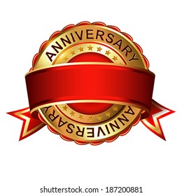 Anniversary empty golden label with ribbon.  Vector illustration.