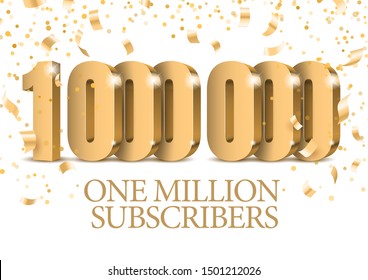 Anniversary or event 1000000. gold 3d numbers. Poster template for Celebrating 1000000th folovers or subscribers event party. Vector illustration