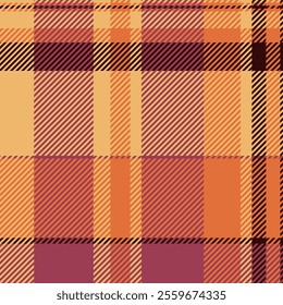 Anniversary fabric plaid pattern, network tartan seamless texture. English background vector check textile in orange and red colors palette.