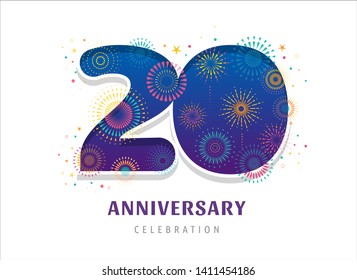 Anniversary fireworks and celebration background, number and firecracker, vector design and illustration