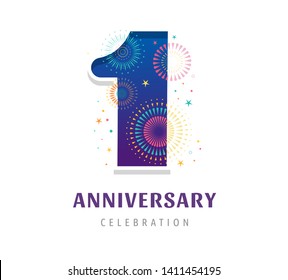 Anniversary fireworks and celebration background, number and firecracker, vector design and illustration