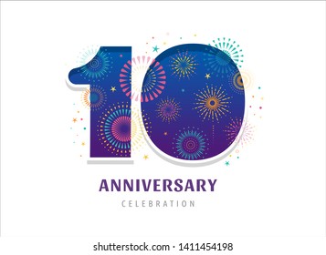 Anniversary fireworks and celebration background, number and firecracker, vector design and illustration