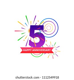 Anniversary fireworks and circles with ribbon. Happy anniversary. Vector illustration.