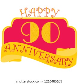 Anniversary flat style emblems with decorated numbers. Creative vector layout for invitation and greeting card. Ninty years