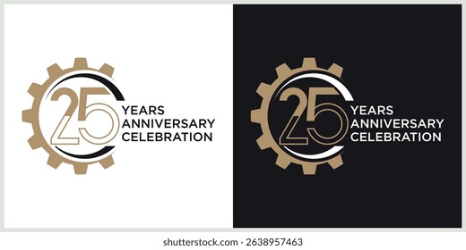 anniversary gear logotype vector with brown and white color for special celebration day