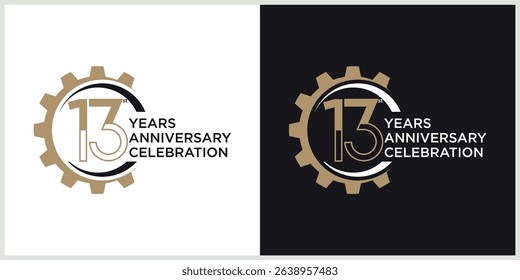 anniversary gear logotype vector with brown and white color for special celebration day