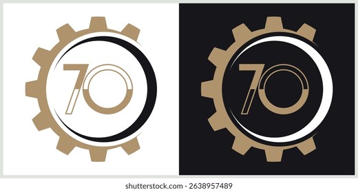 anniversary gear logotype vector with brown and white color for special celebration day