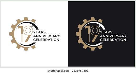 anniversary gear logotype vector with brown and white color for special celebration day
