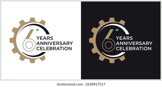 anniversary gear logotype vector with brown and white color for special celebration day