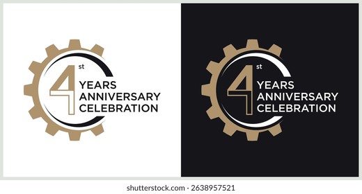anniversary gear logotype vector with brown and white color for special celebration day