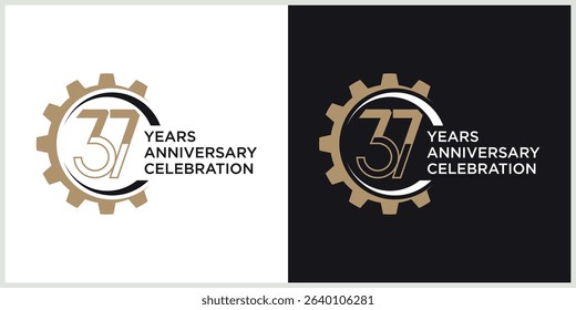 anniversary gear logotype vector with brown and white color for special celebration day	
