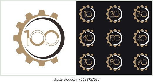 anniversary gear set logotype vector with brown and white color for special celebration day