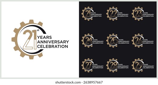 anniversary gear set logotype vector with brown and white color for special celebration day