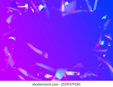 Anniversary Glitter. Purple Glare Confetti. Falling Banner. Unicorn Design. Art Pattern. Explosion Burst. Foil Holographic Serpentine. 3d Effect. Pink Anniversary Glitter