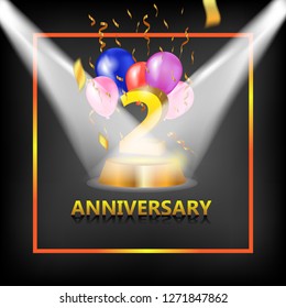 Anniversary gold 3d numbers light room studio baloon  - Template illustration fot celebrating . logotype for booklet, cover, flyer poster