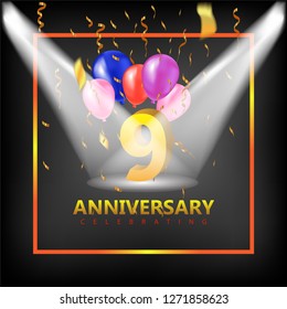 Anniversary gold 3d numbers light room studio balloon  - Template illustration fot celebrating . logotype for booklet, cover, flyer poster