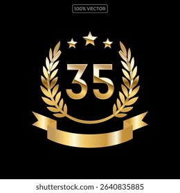 Anniversary gold award podium with glittering numbers set template. Celebration birthday or jubilee golden vector background.