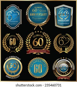 Anniversary gold and blue labels collection, 60 year