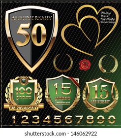 Anniversary gold and green labels