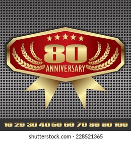 Anniversary golden emblems decorative elements - vector illustration (Red background)