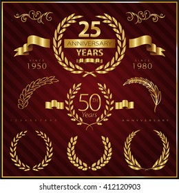 Anniversary golden emblems and decorative elements