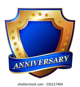 Anniversary golden label with ribbon. 