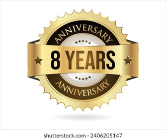 Anniversary golden label with ribbon vector illustration