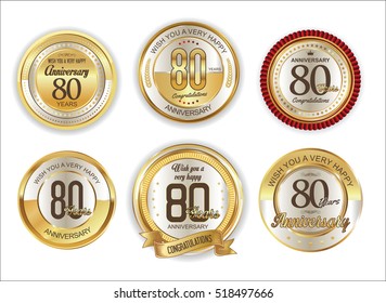 Anniversary golden labels retro vintage collection 80 years