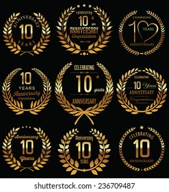 Anniversary golden laurel wreath design, 10 years