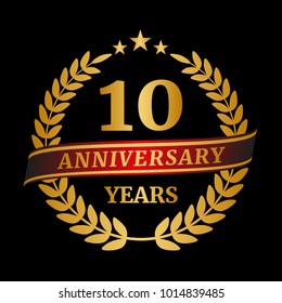 Anniversary golden laurel wreath on black background. Vector illustration