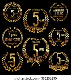 Anniversary golden laurel wreath retro vintage design 5 years