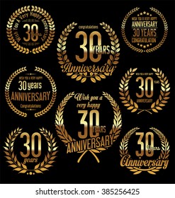 Anniversary golden laurel wreath retro vintage design 30 years