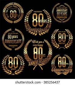 Anniversary golden laurel wreath retro vintage design 80 years