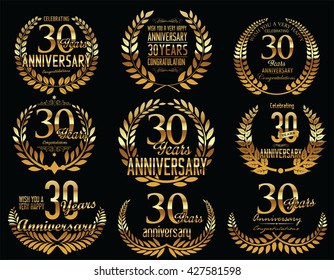 Anniversary Golden Laurel wreath retro vintage collection 30 years