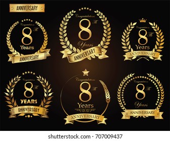 Anniversary golden laurel wreath vector collection