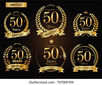 Anniversary Golden Laurel Wreath Vector Collection Stock Vector ...