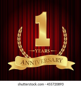 Anniversary golden laurel wreath  years on Red curtains 