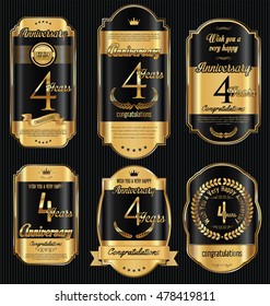 Anniversary golden retro vintage labels collection 4 years