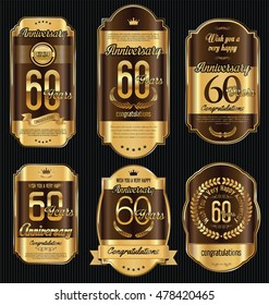 Anniversary golden retro vintage labels collection 60 years
