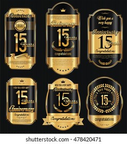 Anniversary golden retro vintage labels collection 15 years