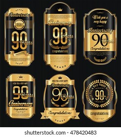 Anniversary golden retro vintage labels collection 90 years