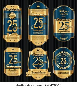 Anniversary golden retro vintage labels collection 25 years