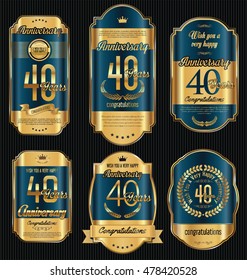 Anniversary golden retro vintage labels collection 40 years