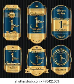 Anniversary golden retro vintage labels collection 1 year