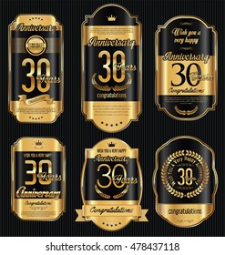 Anniversary golden retro vintage labels collection 30 years