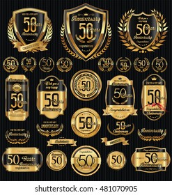 Anniversary golden retro vintage labels collection