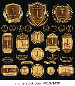 Anniversary golden shields laurel wreaths and badges collection