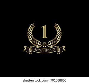 Anniversary golden symbol vector. laurel wreath logo