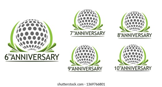 Anniversary golf logo. Set of color icons isolated on white